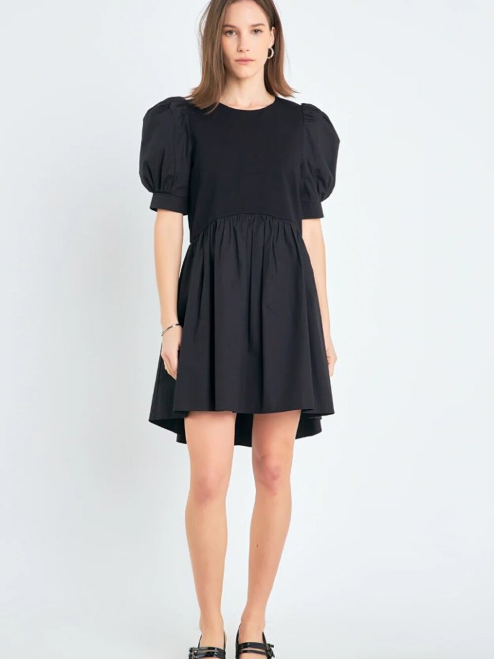 English Factory Puff Sleeve High Low Knit Combo Black Dress New With Tags Sz XS